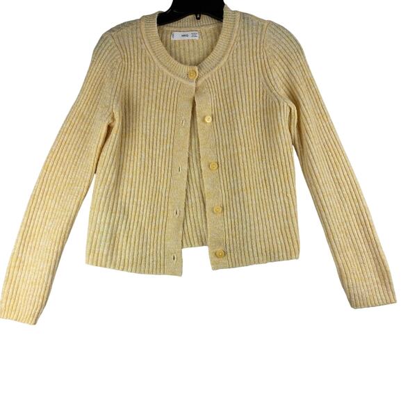 MNG Mango Yellow Button Up Cardigan Sweater Women XS 32" Bust Granny Alpaca Wool - Picture 1 of 9